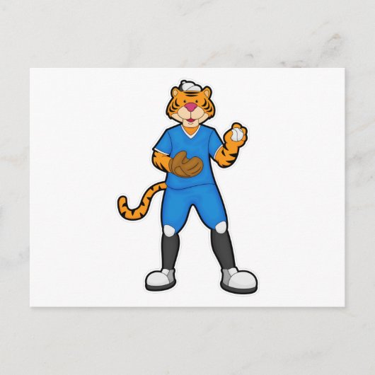 野球グローブ&キャップ付きタイガー ポストカード (正面)