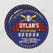 野球ゲームスポーツ子供の誕生日パーティーラウンド 招待状 (正面/裏面)