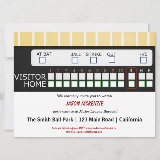 野球ゲーム 招待状 (正面)