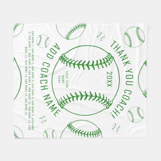 野球コーチのグリーンチームの選手の名前 フリースブランケット (正面(横))