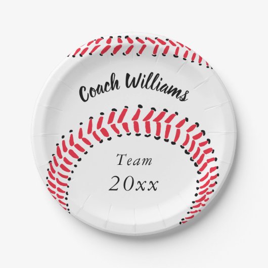 野球コーチの名前を追加チームと年 ペーパープレート (正面)