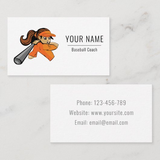 野球コーチガールウィメンキュート写真オレンジおもしろい 名刺 (正面/裏面)