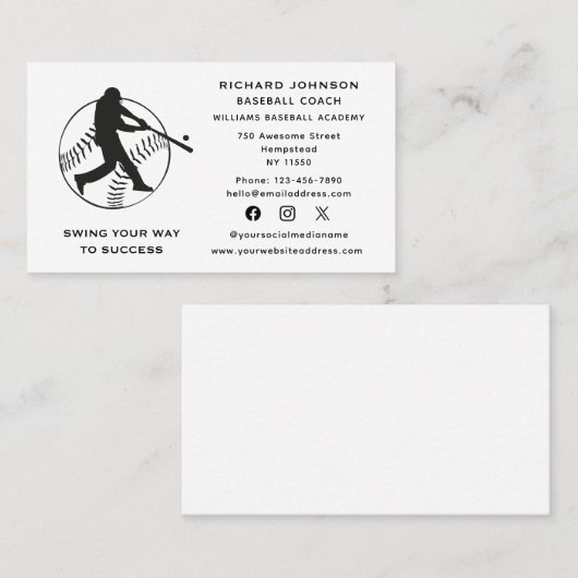 野球コーチソフトボールインストラクターソーシャルメディア 名刺 (正面/裏面)