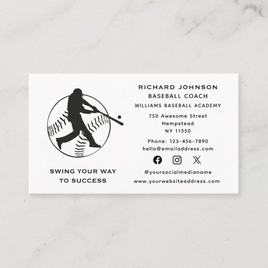 野球コーチソフトボールインストラクターソーシャルメディア 名刺 (正面)