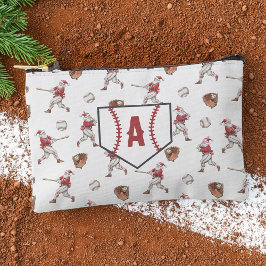 野球サンタのモノグラム クリスマス アクセサリーポーチ
