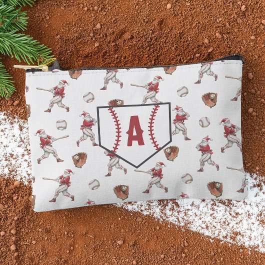野球サンタのモノグラム クリスマス アクセサリーポーチ