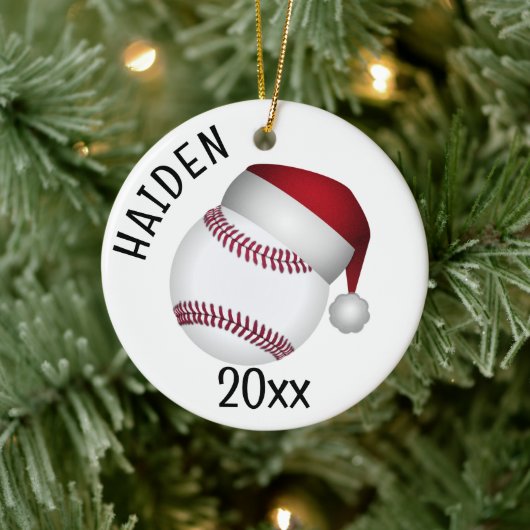 野球サンタ帽子クリスマス セラミックオーナメント (ツリー)
