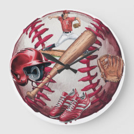 野球シーズンのメンズベーシックTシャツ ラージ壁時計