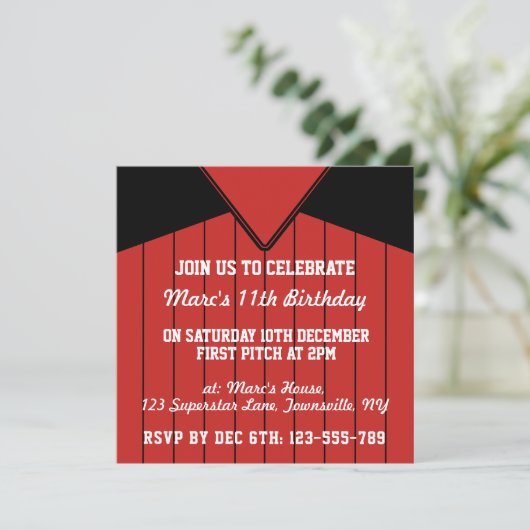 野球ジャージー主題パーティー招待状テンプレート 招待状 (スタンド正面)