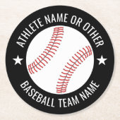 野球スケッチチームとアスリート名モダン ラウンドペーパーコースター (正面)