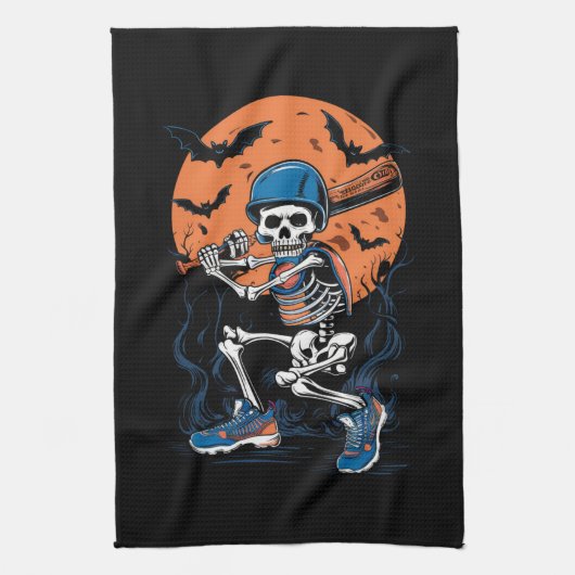 野球スケルトンハロウィン野球ハロウィン キッチンタオル (縦)