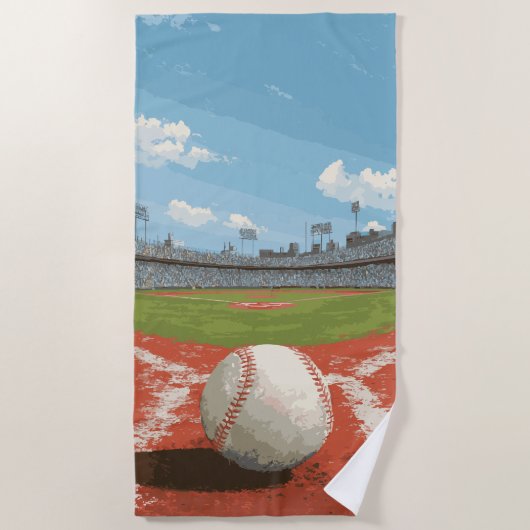 野球スタジアムのフィールドイラスト ビーチタオル (正面)