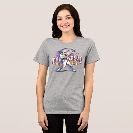 野球スターズ&ストライプス | 女性用 トライブレンドTシャツ (正面全面)