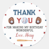 野球ステッカーラベル誕生日ベビーシャワー ラウンドシール (正面)