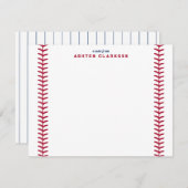 野球ステッチとジャージストライプーのノートカード 招待状 (正面/裏面)