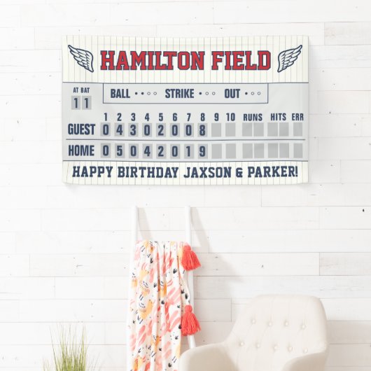 野球ストライプ誕生日赤海軍スコアボード 横断幕 (インサイチュ)