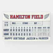 野球ストライプ誕生日赤海軍スコアボード 横断幕 (横)