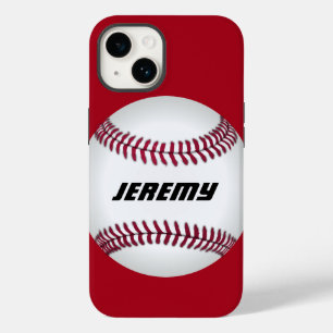 野球スポーツのテキストを赤にパーソナライズされたする Case-Mate iPhone 14ケース