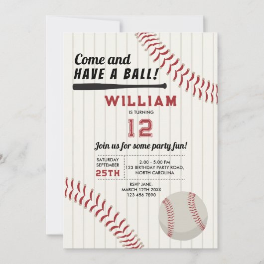 野球スポーツテーマ誕生会 招待状 (正面)