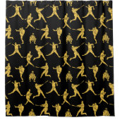 野球スポーツバッター写真金ゴールドブラックパターン シャワーカーテン (正面)