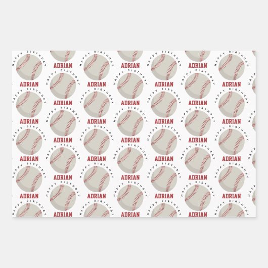 野球スポーツバースデーパーティー名前をカスタムする ラッピングペーパーシート (正面2)