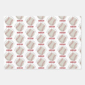 野球スポーツバースデーパーティー名前をカスタムする ラッピングペーパーシート (正面)