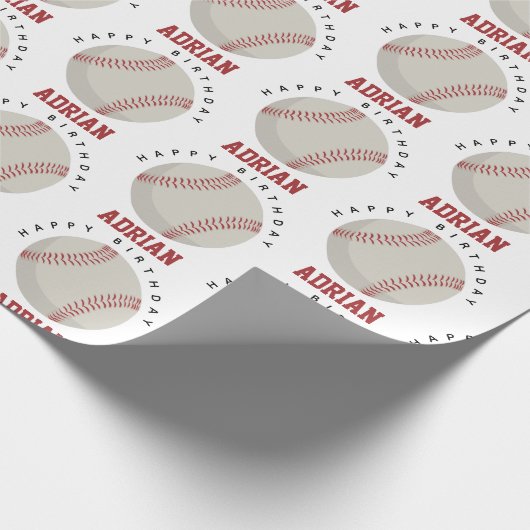 野球スポーツバースデーパーティー名前をカスタムする ラッピングペーパー (角)