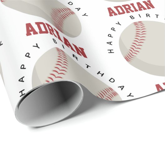 野球スポーツバースデーパーティー名前をカスタムする ラッピングペーパー (ロールコーナー)