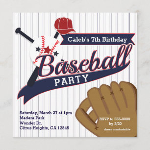 野球スポーツピンストライプの誕生日パーティー 招待状