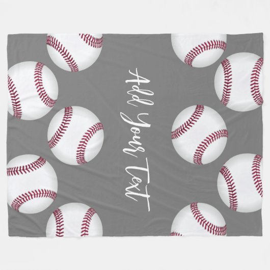 野球スポーツファン あなたの名前またはテキストを追加 グレー フリースブランケット (正面(横))
