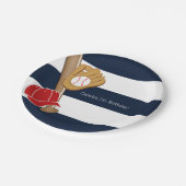 野球スポーツブルー&ホワイトストライプのカスタムパーティー ペーパープレート (アングル)