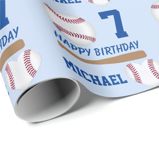 野球スポーツ名前をカスタムする誕生日 ラッピングペーパー (ロールコーナー)