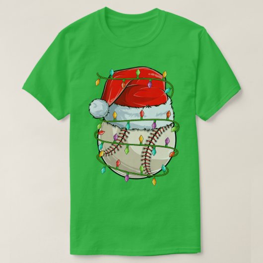 野球スポーツ好きのクリスマスライト サンタ 野球C Tシャツ (デザイン正面)