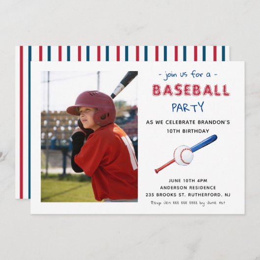 野球スポーツ子供の誕生日フォト招待状 案内状 (正面/裏面)