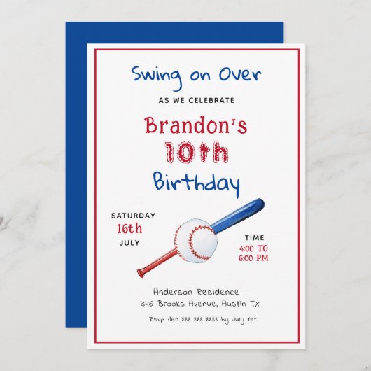 野球スポーツ子供の誕生日招待状 案内状 (正面/裏面)