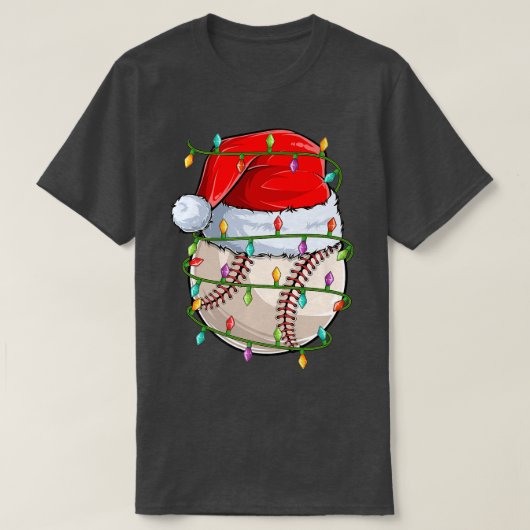 野球スポーツ愛好家クリスマスライトサンタ野球C Tシャツ (デザイン正面)