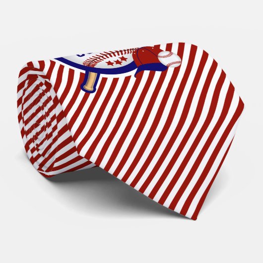 野球スポーツinダーク赤と白ストライプズ ネクタイ (ロール)