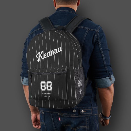 野球スポーティスタイリッシュ白黒ストライプクール プリントバックパック