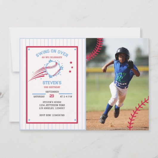 野球スポーティ誕生日フォト子供へ招待状 招待状 (正面)