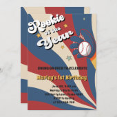 野球スラッガーアメリカ国旗のローキー1st誕生日 招待状 (正面/裏面)