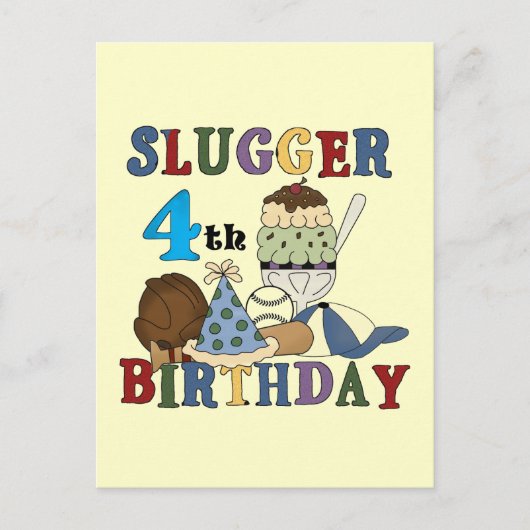 野球スラッガー4歳の誕生日 ポストカード (正面)