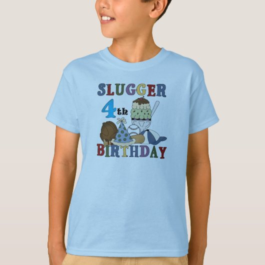 野球スラッガー4歳の誕生日 Tシャツ (正面)