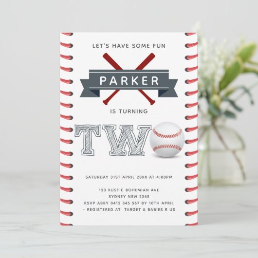 野球セカンド誕生日ボーイ 招待状 (スタンド正面)