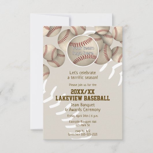 野球ソフトボールのシーズンバンケットアワード終了 招待状 (正面)