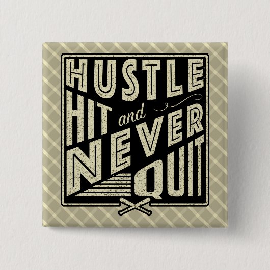 野球ソフトボールのハッスル、ヒットとネバーピやめン 缶バッジ (正面)