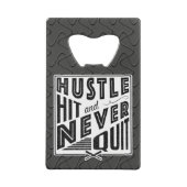 野球ソフトボールの喧騒、ヒットと決してやめない クレジットカード栓抜き (裏面)