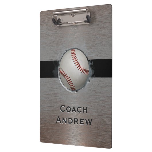 野球ソフトボールコーチ名前をカスタムするフェイクメタル クリップボード (左)