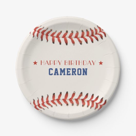 野球ソフトボールスポーツハッピーバースデーパーティー ペーパープレート (正面)