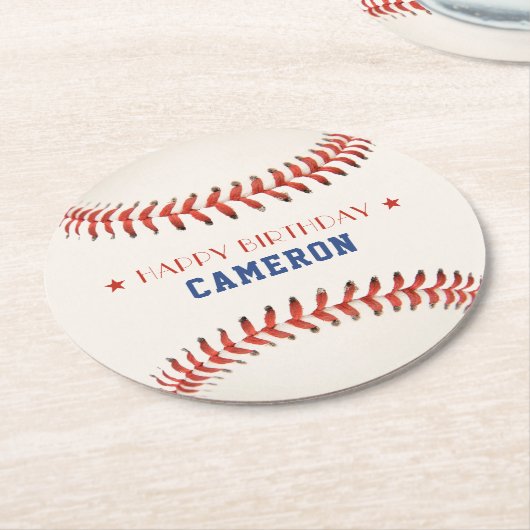 野球ソフトボールスポーツハッピーバースデーパーティー ラウンドペーパーコースター (アングル)