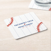 野球ソフトボールスポーツハート結婚Pinstried スクエアペーパーコースター (アングル)